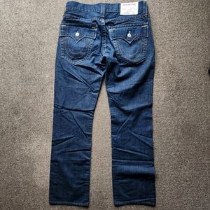 True Religion Straight Leg Flap Pocket Mens Size 34 Dark Wash Denim Jeans